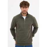 COMEOR Erkek Haki Standart Fit Normal Kesim Pamuklu Yarım Fermuarlı Dik Yaka Pamuklu Sweatshirt