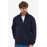 COMEOR Erkek Lacivert Standart Fit Normal Kesim Pamuklu Yarım Fermuarlı Dik Yaka Pamuklu Sweatshirt
