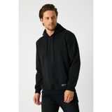 Comeor Erkek Siyah Basic Kapüşonlu Regular Fit Normal Kesim 2 Iplik Kumaş Günlük Sweatshirt