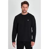 Comeor Erkek Siyah Çift Bisiklet Yaka Baskı Detaylı Standart Rahat Kesim Sweatshirt