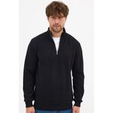 COMEOR Erkek Siyah Standart Fit Normal Kesim Pamuklu Yarım Fermuarlı Dik Yaka Pamuklu Sweatshirt