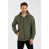 Comeor Haki Kanguru Cepli Kapüşonlu Fermuarlı İçi Pamuklu Erkek Sweatshirt