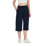 COMEOR Kadın 3/4 koşu pantolonu, spor pantolonu, kısa kapri şortu, bermuda antrenman pantolonu, koyu mavi, M