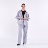 COMEOR Kadın Gri Normal Kalıp Basic Beli Lastikli Kapüşonlu Oversize Mevsimlik Alt Üst Eşofman Takımı