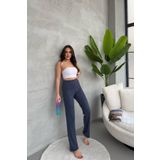 COMEOR Kadın Indigo Yüksek Bel Fitilli Bol Paça Günlük Ince Eşofman Altı Pijama