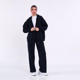COMEOR Kadın Lacivert Normal Kalıp Basic Beli Lastikli Kapüşonlu Oversize Mevsimlik Alt Üst Eşofman Takımı