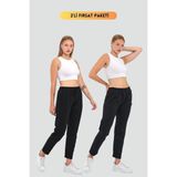 Comeor Kadın Siyah-Antrasit Regular Fit Düz Paça Beli Lastikli Bağcıklı 2'li Eşofman Altı