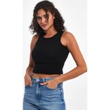 Comeor Kadın Siyah Fitilli Görünümlü Askılı Kalın Esnek Örme Basic Crop Atlet