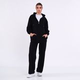 COMEOR Kadın Siyah Normal Kalıp Basic Beli Lastikli Kapüşonlu Oversize Mevsimlik Alt Üst Eşofman Takımı