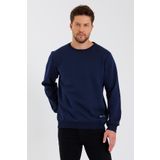 Comeor Lacivert Bisiklet Yaka Etiket Detaylı Içi Pamuklu Erkek Sweatshirt
