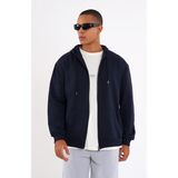Comeor Lacivert Kanguru Cepli Kapüşonlu Fermuarlı İçi Pamuklu Erkek Sweatshirt