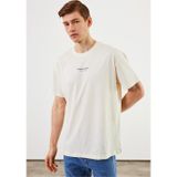 COMEOR Leo Erkek Oversize Tshirt %100 Pamuk Bisiklet Yaka Baskı Detaylı Basic Ekru Tişört