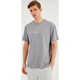 COMEOR Leo Erkek Oversize Tshirt %100 Pamuk Bisiklet Yaka Baskı Detaylı Basic Gri Tişört