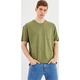 COMEOR Leo Erkek Oversize Tshirt %100 Pamuk Cep Detaylı Bisiklet Yaka Basic Haki Tişört