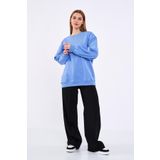 Comeor Mavi Kadın Pamuklu Oversize Basic Bisiklet Yaka Sweatshirt