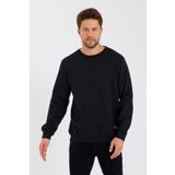 COMEOR Siyah Bisiklet Yaka Etiket Detaylı Içi Pamuklu Erkek Sweatshirt