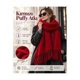 comerciante Puffy Kırmızı Kadın Atkı Şal Yumuşak Dokulu Püsküllü Kışlık Omuz Şalı 45x200 cm