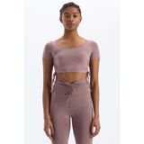 Comeup Bağcıklı Yanlardan Büzgülü Crop Top (MOCHA, XS)