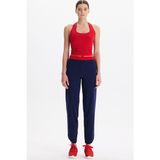 COMEUP Beli Çift Renk Kemerli Hafif Dokulu Rahat Pantolon Oxford Blue Kemer Rengi Goji Berry - Mavi - Oxford Mavi