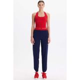 COMEUP Beli Çift Renk Kemerli Hafif Dokulu Rahat Pantolon Oxford Blue Kemer Rengi Goji Berry
