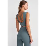 COMEUP Göğüs Pedli Rib Dokulu Sırtı Çapraz Crop Top İkonik Mavi