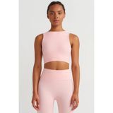 Comeup Göğüs Pedli Rib Dokulu Sırtı Çapraz Crop Top (İNGİLİZ PEMBE, L)