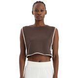 Comeup Kontrast Biyeli Sıfır Kol Crop Top (KAKAO DANSI, M)