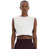 Comeup Kontrast Biyeli Sıfır Kol Crop Top (KIRIK BEYAZ, M)