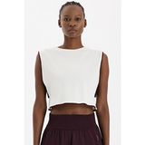 COMEUP Kontrast Biyeli Sıfır Kol Crop Top Kırık Beyaz