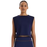 Comeup Kontrast Biyeli Sıfır Kol Crop Top (OXFORD BLUE, L)