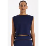 COMEUP Kontrast Biyeli Sıfır Kol Crop Top Oxford Blue - Mavi