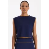 COMEUP Kontrast Biyeli Sıfır Kol Crop Top Oxford Blue