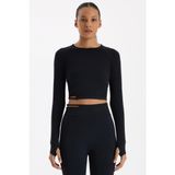 Comeup Tokalı Parmak Geçmeli Crop Top (SİYAH, L)