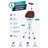 Comfort Alüminyum Oturaklı Baston Dm-74 Oturaklı Baston (yüksekliği Ayarlanır) Katlanabilir 27 CM GENİŞ TABLALI