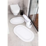 Comfort Craft Beyaz Hasır / Jüt 4 Parça Trikotlu Banyo Paspas Takımı | Oval Sepet, Paspas ve Dekor Seti