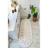 Comfort Craft Çiçek Desenli Jüt Polip Halı - Çift Taraflı Oval Kilim - Tüm Ölçüler - Beyaz - 80 x 150 cm