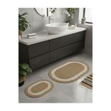 Comfort Craft Hasır Beyaz Çizgili / Jüt 4 Parça Çizgili Banyo Paspas Takımı | Oval Sepet, Paspas ve Dekor Seti