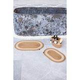 Comfort Craft Hasır Beyaz / Jüt 4 Parça Beyaz Şeritli Banyo Paspas Takımı | Oval Sepet, Paspas ve Dekor Seti