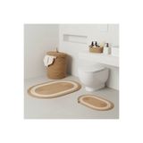 Comfort Craft Hasır / Jüt 5 Parça Beyaz Şeritli Banyo Paspas Takımı | Kirli Sepeti | Oval Sepetler