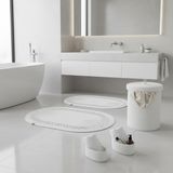 Comfort Craft Hasır / Jüt 5 Parça Beyaz Trikotlu Banyo Paspas Takımı | Kirli Sepeti | Oval Sepetler