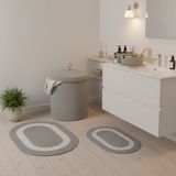 Comfort Craft Hasır / Jüt 5 Parça Gri Beyaz Şeritli Banyo Paspas Takımı | Kirli Sepeti | Oval Sepetler