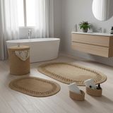 Comfort Craft Hasır / Jüt 5 Parça Hasır Trikotlu Banyo Paspas Takımı | Kirli Sepeti | Oval Sepetler