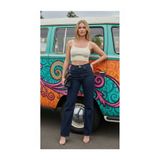 comfort jeans Dark Blue Kadın Likralı Yüksek Bel Wide Leg Salaş Geniş Paça Kot Pantolon