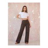 comfort jeans Kahverengi Kadın Likralı Yüksek Bel Wide Leg Salaş Geniş Paça Kot Pantolon