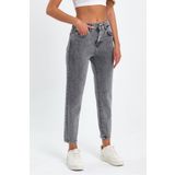 comfort jeans Kar Gri Yüksek Bel Yumuşak Dokunuşlu Rahat Kesim Mom Jean Kot Pantolon