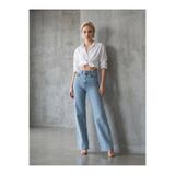comfort jeans Kar Mavi Kadın Likralı Yüksek Bel Wide Leg Salaş Geniş Paça Kot Pantolon