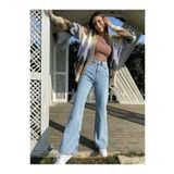 comfort jeans Kar Mavi Yüksek Bel Salaş Pantolon, Geniş Paça Pantolon, Bol Paça Pantalon Yıkamalı Palazzo Jeans