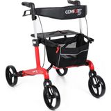 Comfort Plus Rolatör Yürüteç Kırmızı| Carbon Fiber Şase, 8” Tekerlekli, Katlanabilir Hafif Yapı, Oturaklı ve Sepetli Model, Spirit-X4