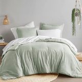 Comfort Spaces İkiz Yorgan Seti - 2 adet (1 Mikrofiber Yorgan ve 1 Parça) Çiftlik Evi Yatak Yorganı Tüm Mevsimler için Boho Nevresim Takımı, Hafif Katı Yatak Yorgan Takımları, İkiz/İkiz XL, Adaçayı