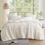 Comfort Spaces Krem Kraliçe Yorgan Seti - 3 Parça Pintuck Pileli Çiftlik Evi Yatak Takımları Kraliçe, Tüm Sezon Hafif, Pamuk Benzeri Yumuşaklık Önceden Yıkanmış Mikrofiber Kraliçe Yatak Seti, Şems,